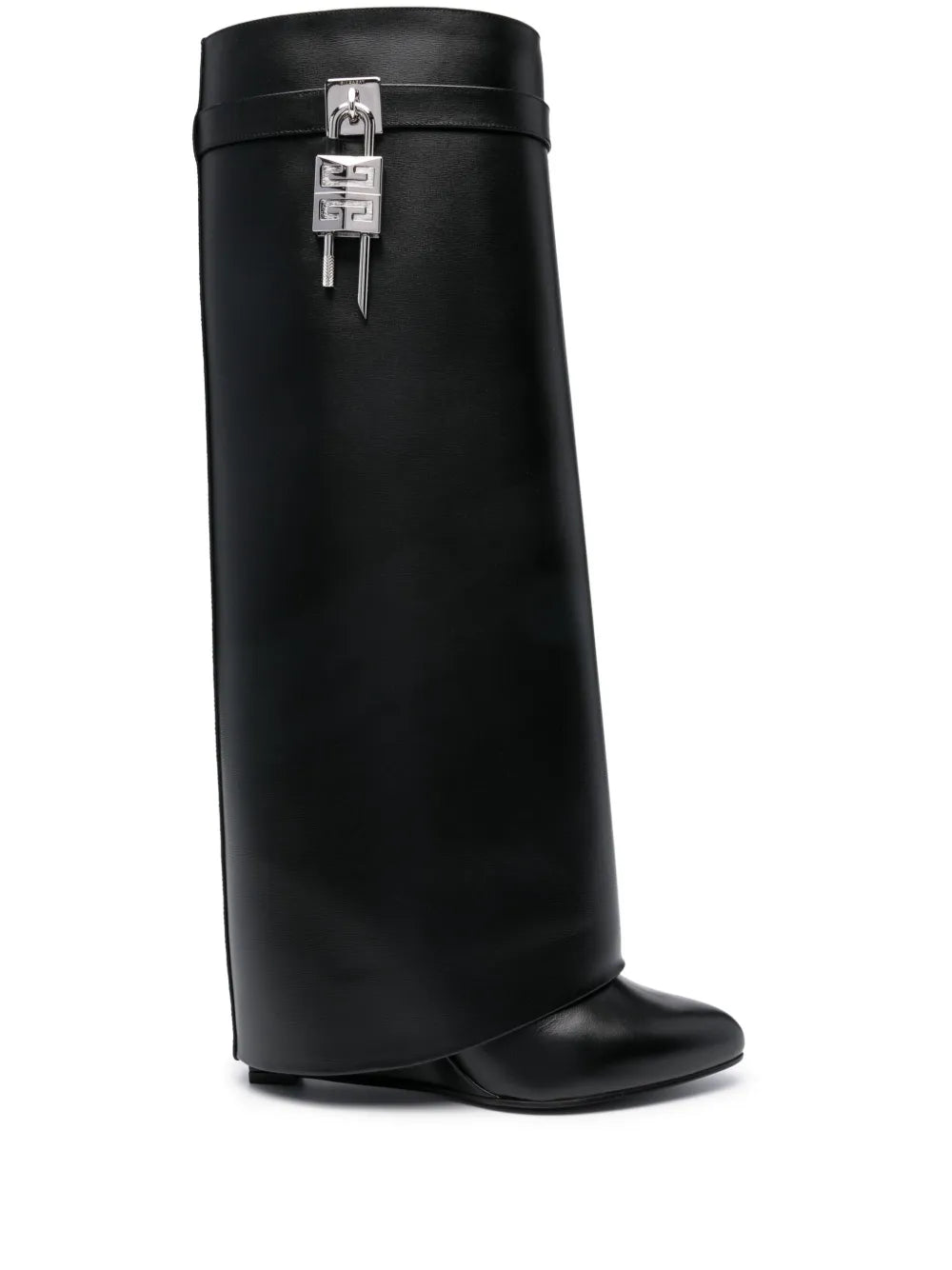 Bottes Shark Lock 100mm cuir noir hardware argenté vue côté OnlyHeels