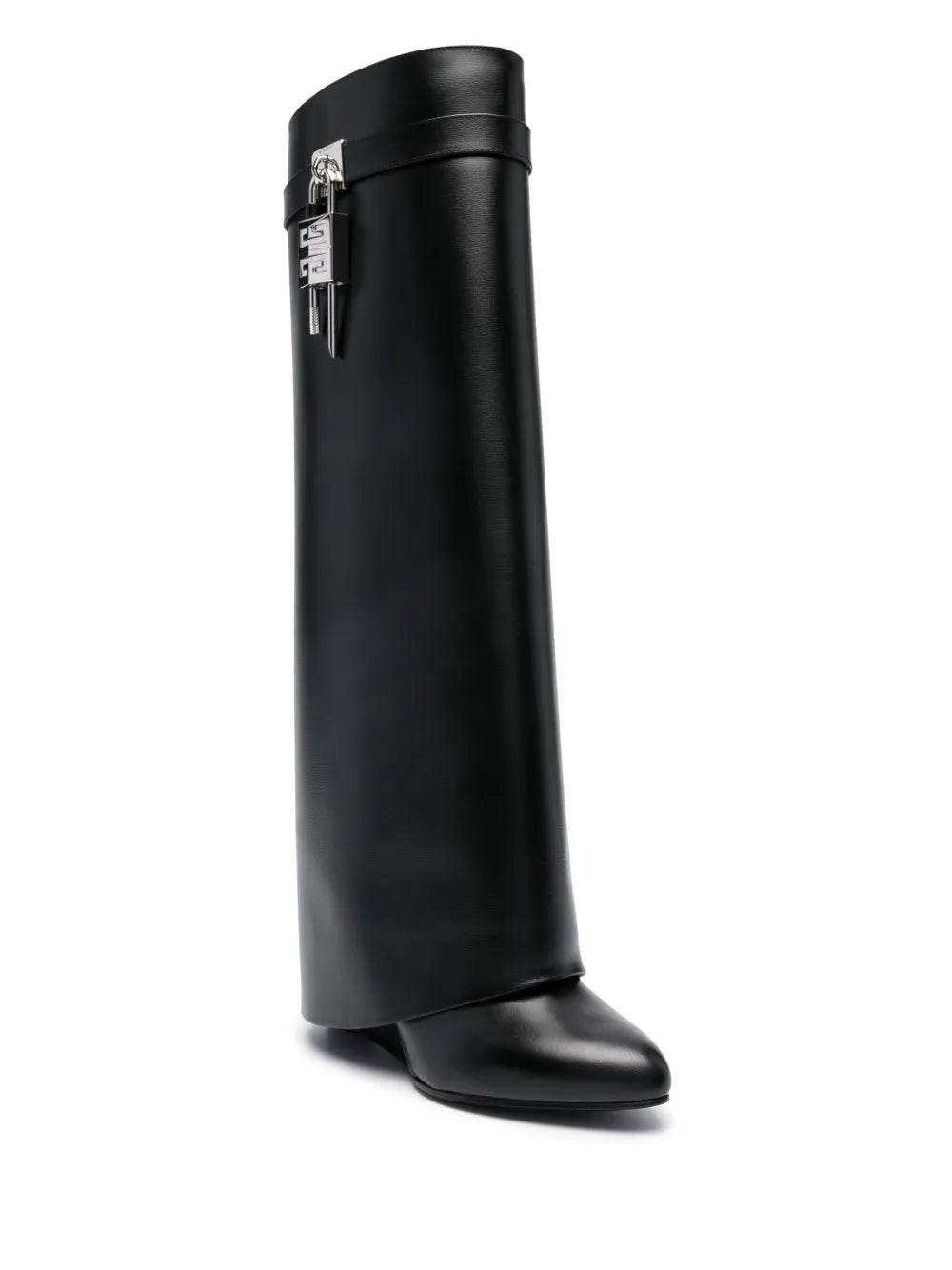 Bottes Shark Lock 100mm cuir noir hardware argenté vue 3/4 OnlyHeels