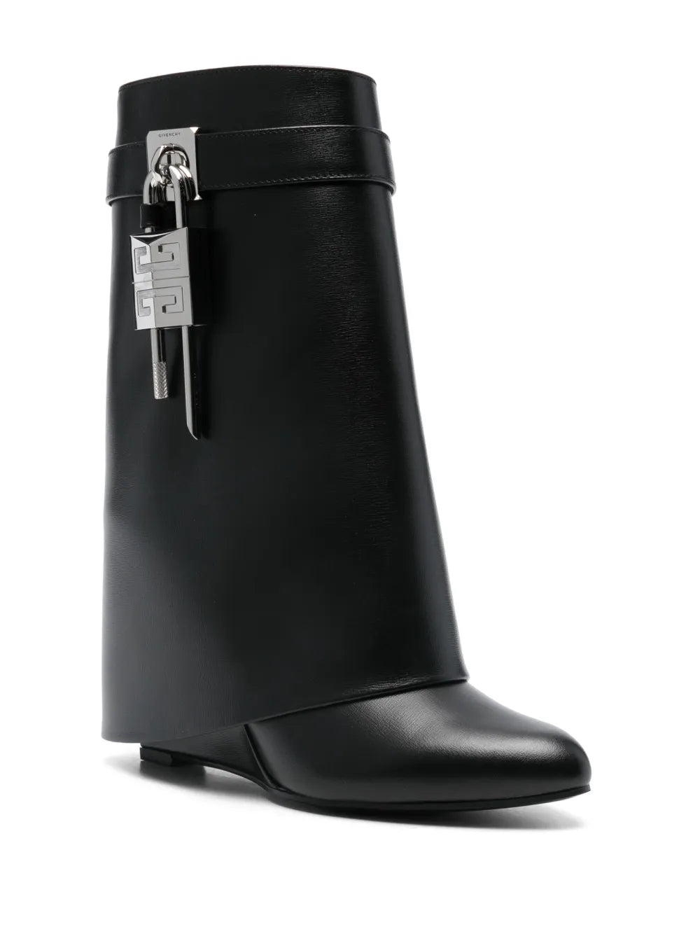 Bottines Sharlock 90mm cuir noir talon compensé vue 3/4 OnlyHeels