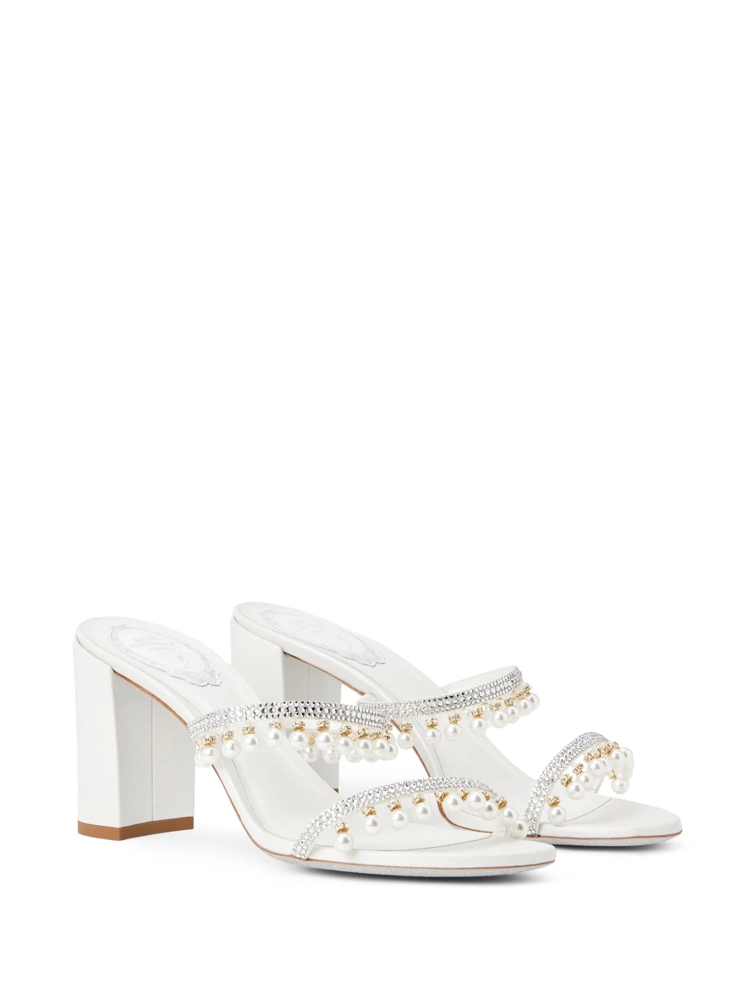Mules Chandelier perles strass blanches vue 3/4 OnlyHeels