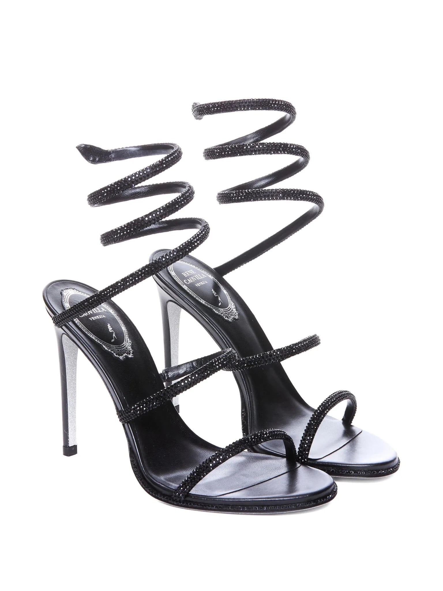 Sandales à talon 105mm cuir noir premium vue 3/4 OnlyHeels