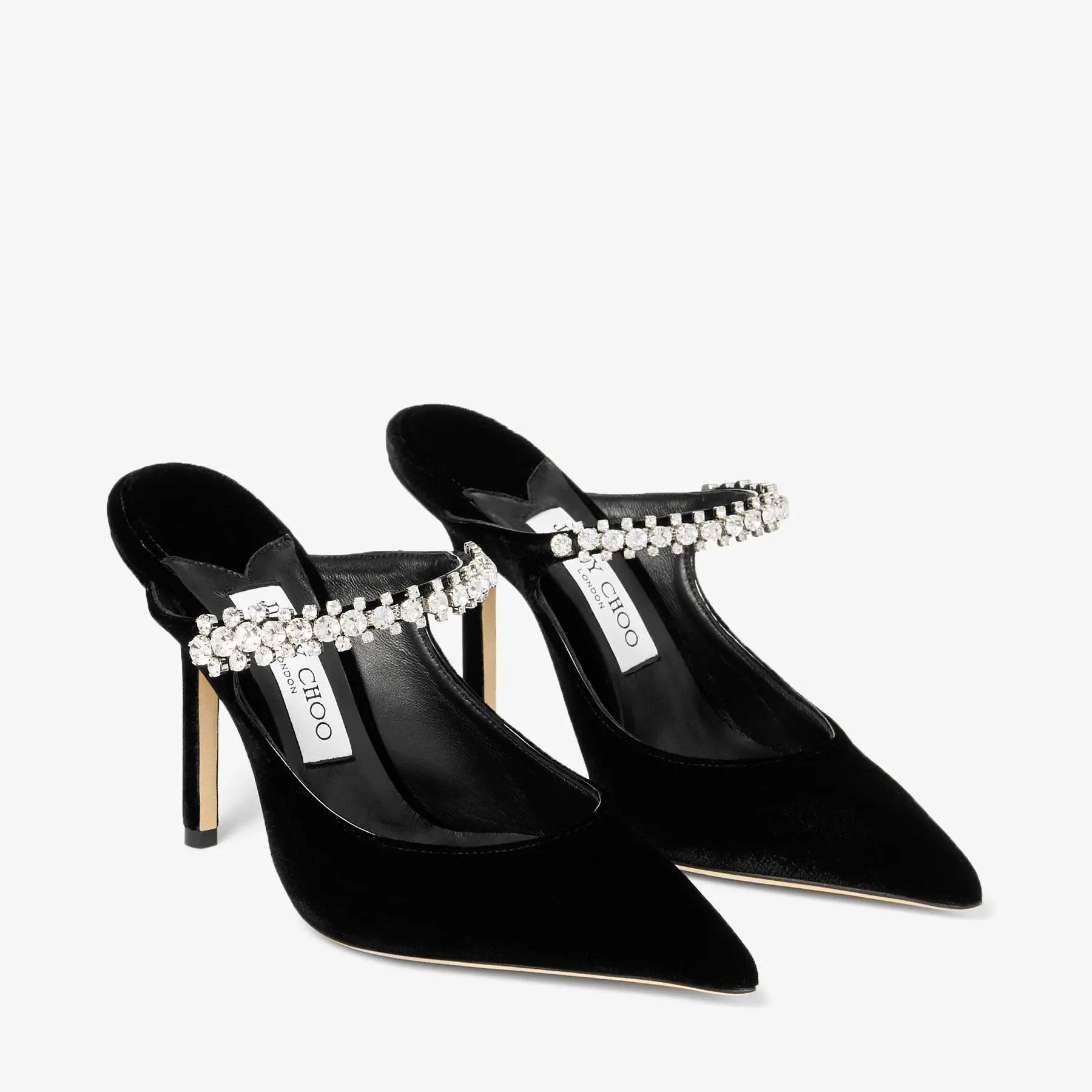 Mules Bing 100 velours noir cristaux vue 3/4 OnlyHeels
