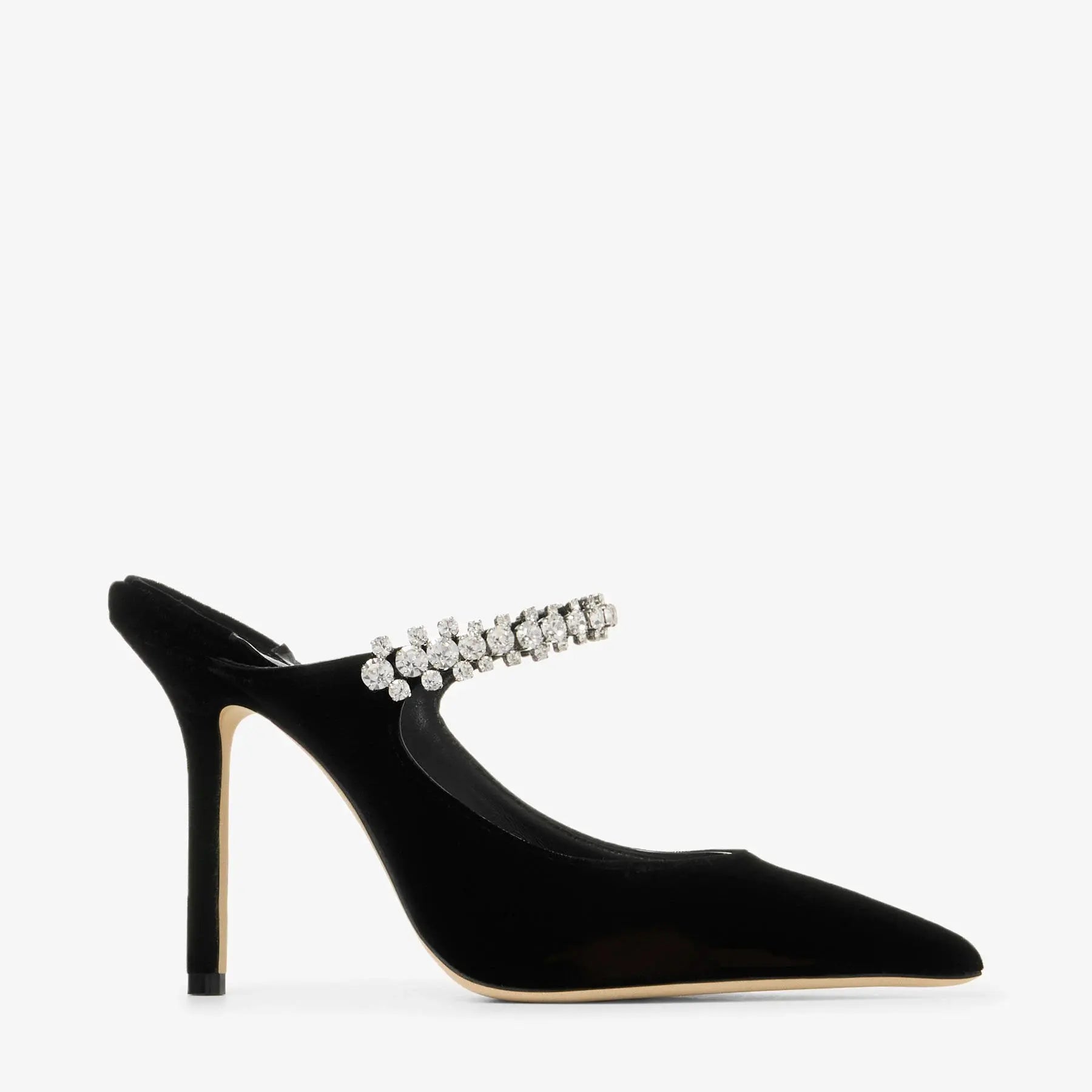Mules Bing 100 velours noir cristaux talon stiletto vue côté OnlyHeels
