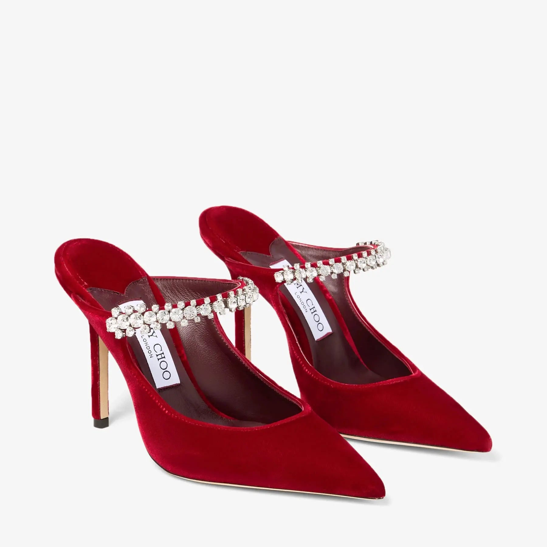 Mules Bing 100 velours rouge cristaux vue 3/4 OnlyHeels