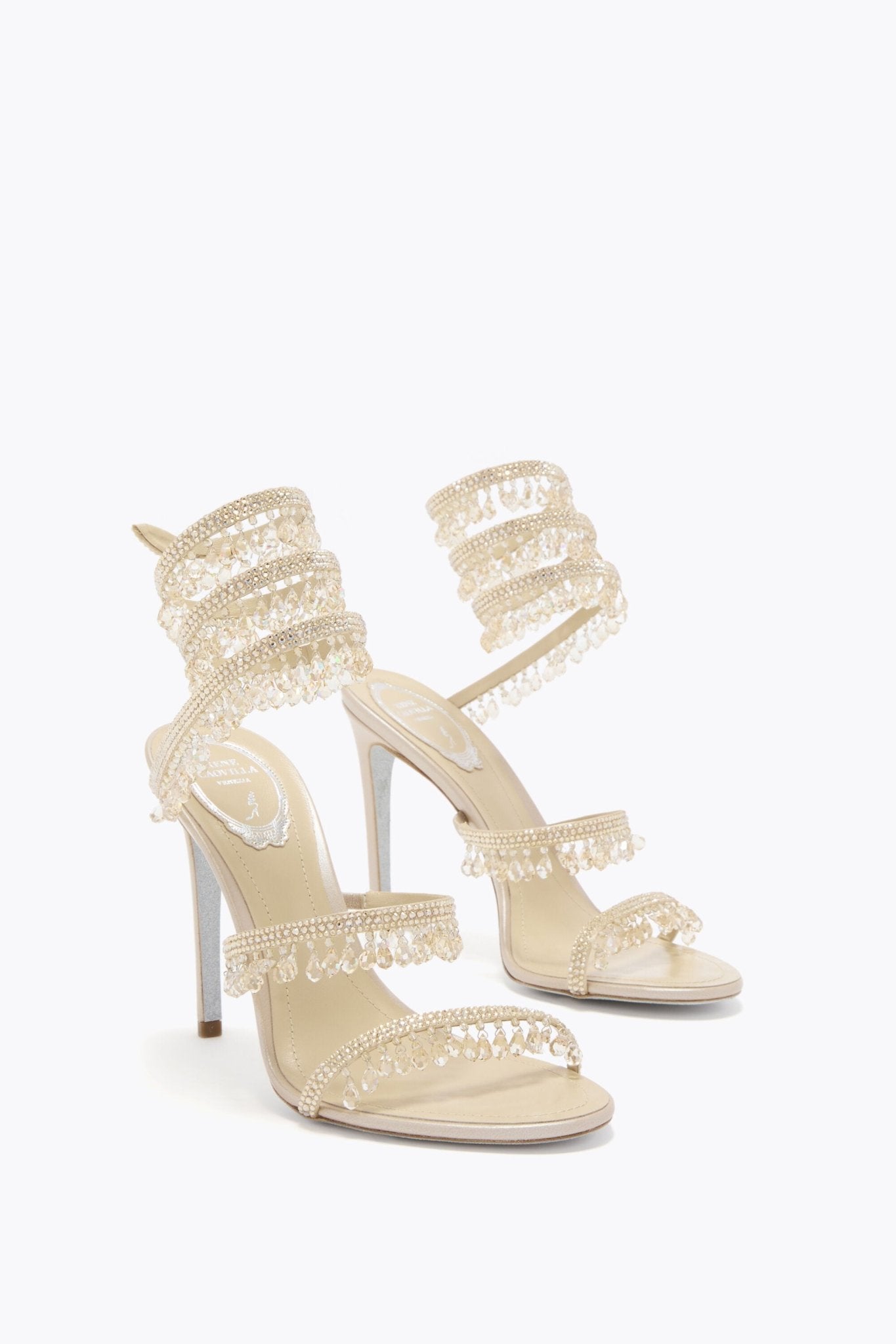Sandales Chandelier Champagne 105 satin doré cristaux détail OnlyHeels