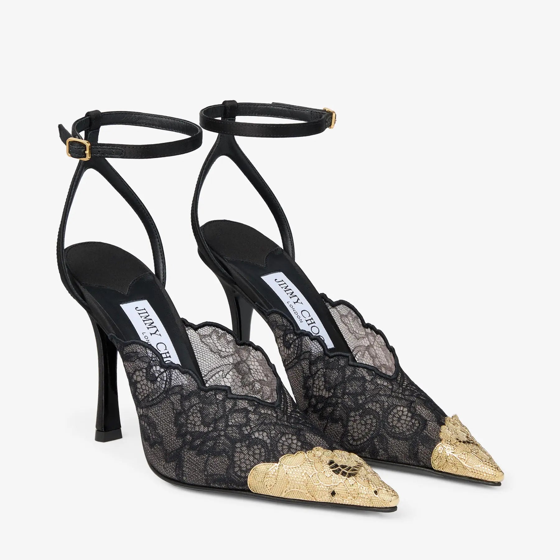 Escarpins Faiz 100 stiletto dentelle noire vue 3/4 OnlyHeels