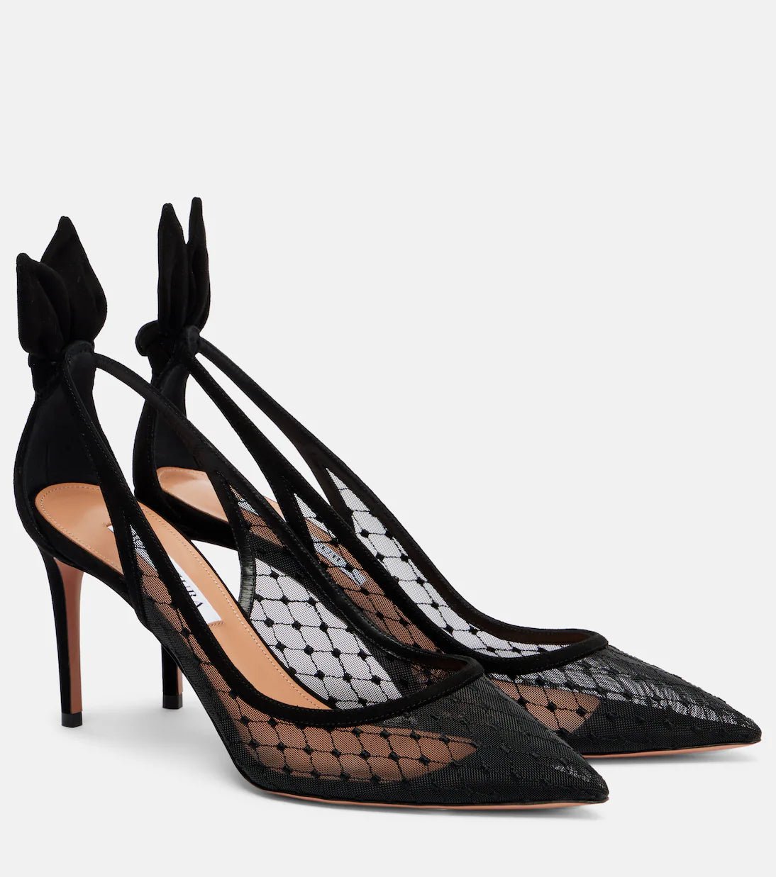 Escarpins Bow Tie 85 mesh noir nœud daim talon aiguille OnlyHeels