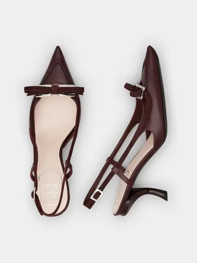 Escarpins slingback talon virgule 75mm velours bordeaux détail bout pointu OnlyHeels