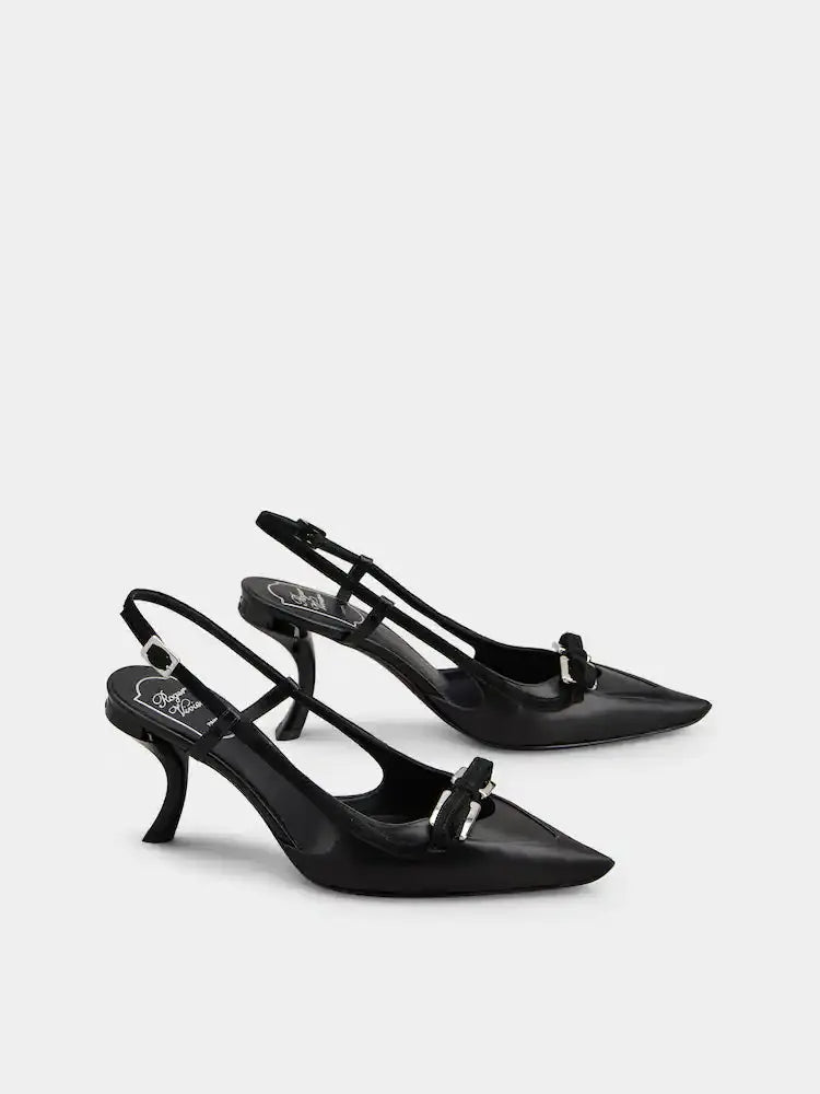 Escarpins slingback talon virgule 75mm cuir noir vue 3/4 OnlyHeels