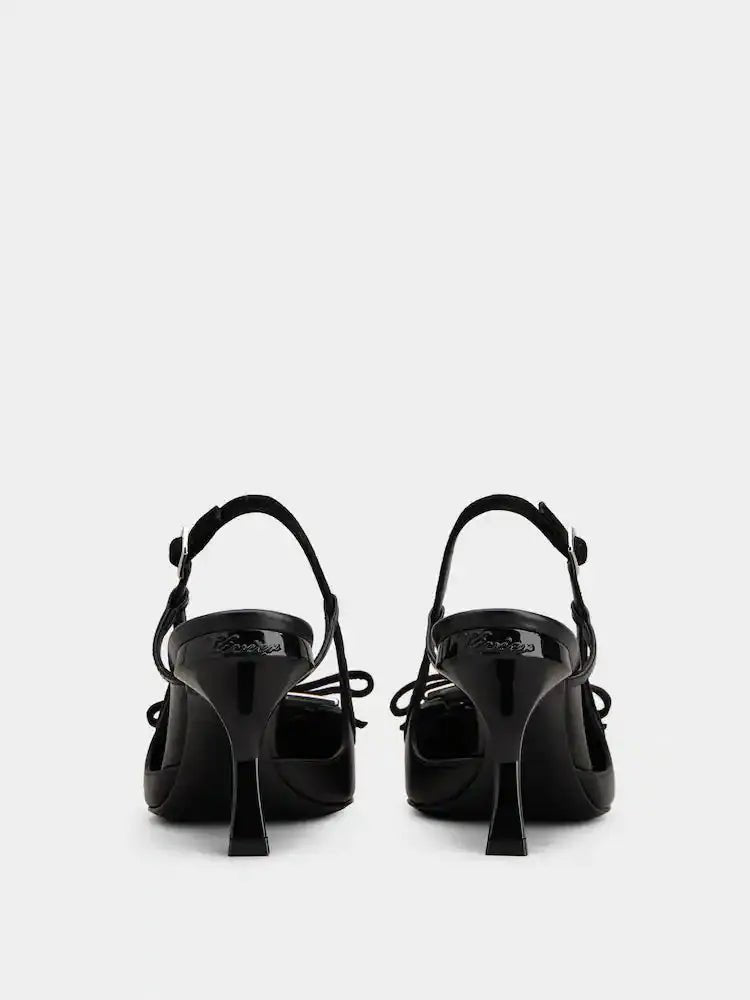 Escarpins slingback talon virgule 75mm cuir noir vue de face OnlyHeels