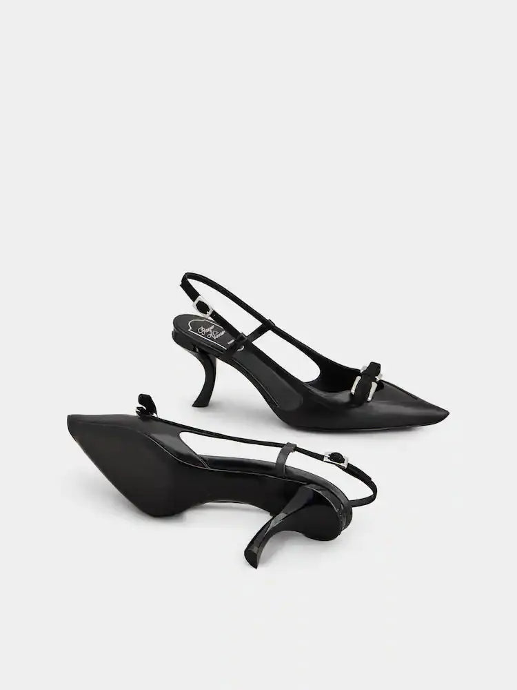 Escarpins slingback talon virgule 75mm cuir noir vue dessus OnlyHeels