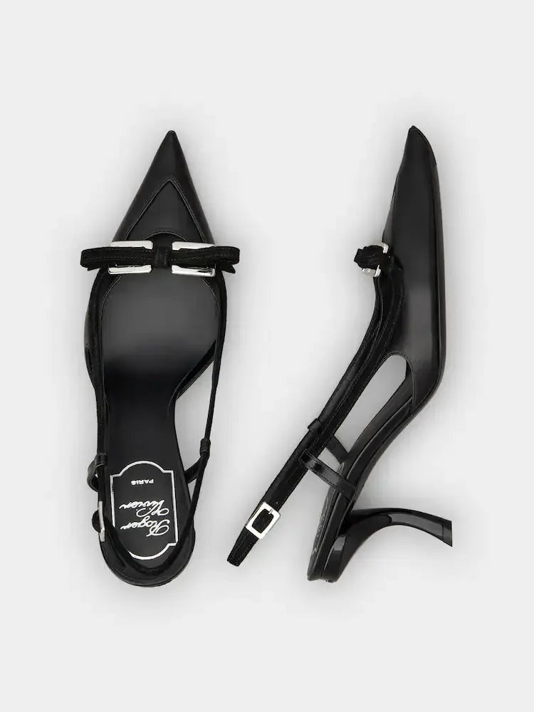 Escarpins slingback talon virgule 75mm cuir noir détail talon OnlyHeels
